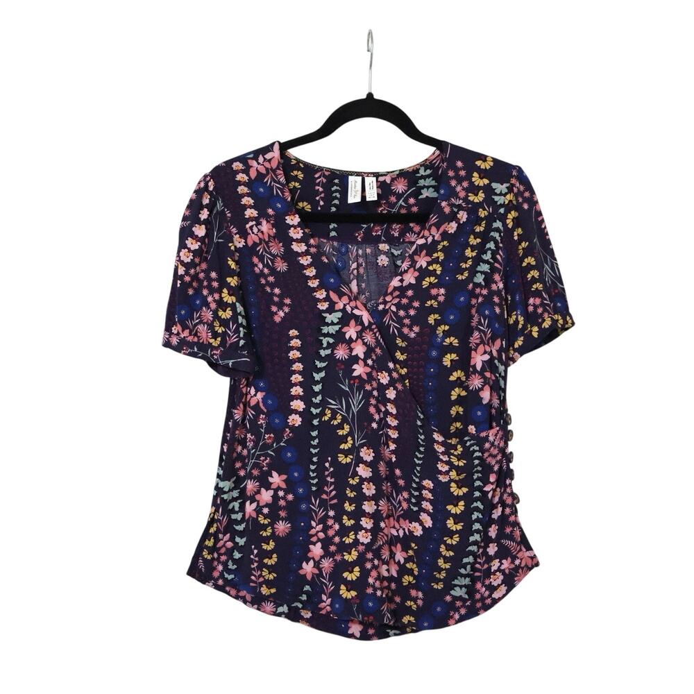 Anthropologie Meadow Rue Eldoret Navy Floral Wrap Top 6 Boho Cocktail Party